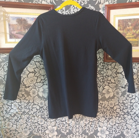 Zuda black long sleeve t shirt crew neck lounge wear pima cotton loose fitting - Picture 3 of 5